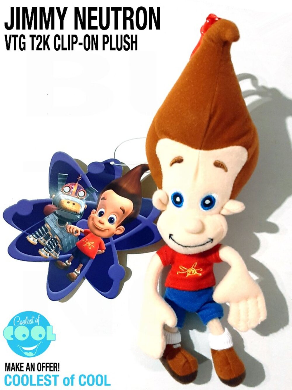 VTG Y2k Nickelodeon Jimmy Neutron Plush toy zipper pouch bag keychain 10” NOS
